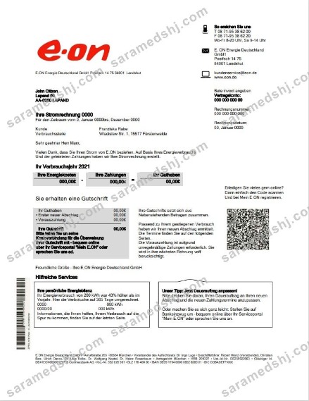 Germany E.ON Energie electricity utility bill